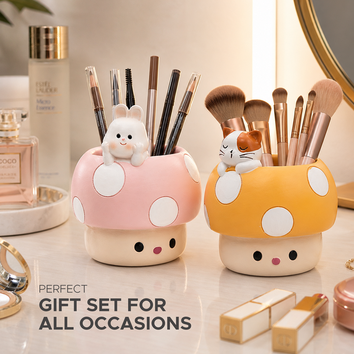 Mushroom Planter Set Panda Sleeping Cat Smiling Cat Cartoon Smiley Polyresin Decorative Flower Pots Cute Animal Succulent Holders with Drainage Hole Indoor Outdoor Home Office Desk Decor Pen Pencil Holder Propagator Kit Gift