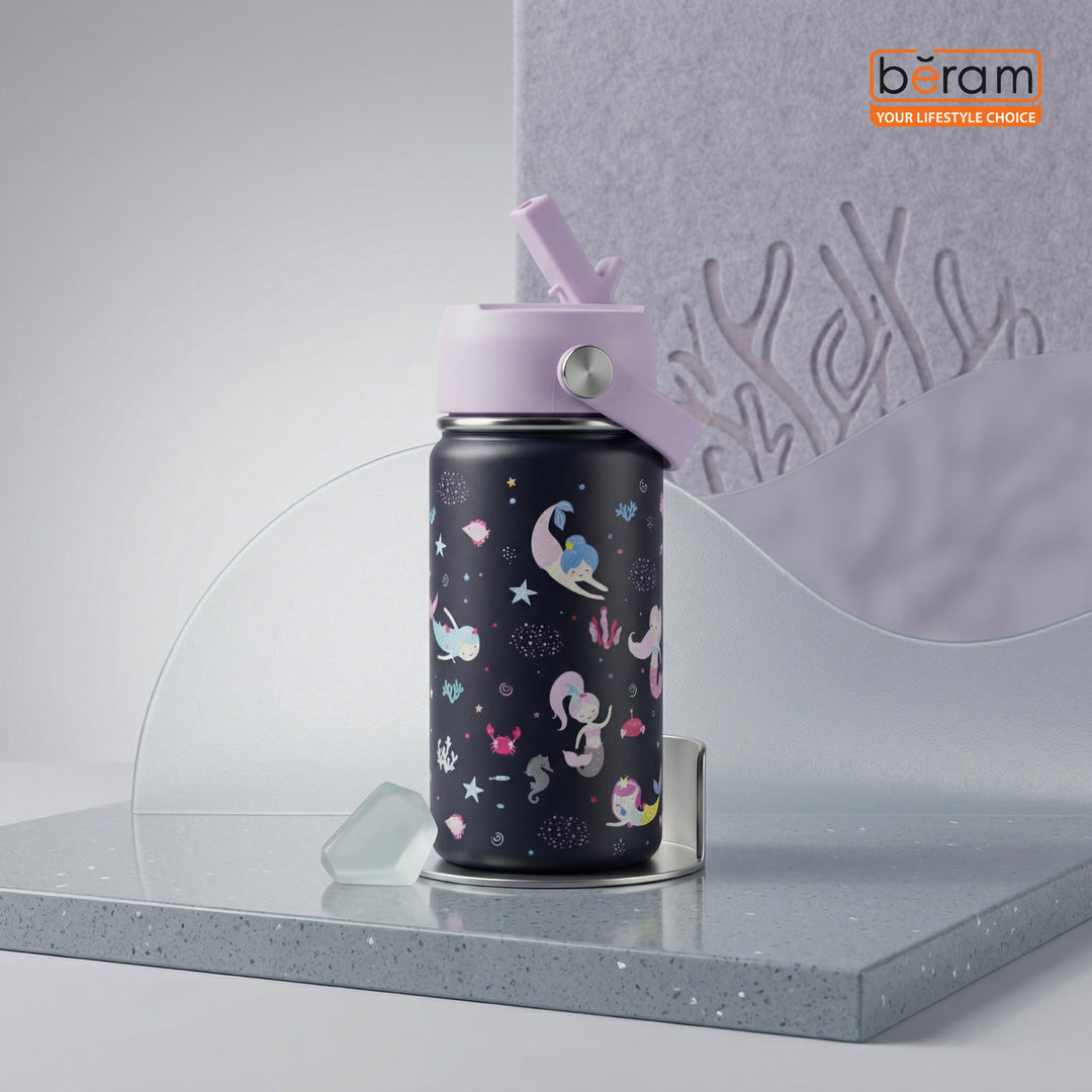 Beram Stainless Steel Thermal Water Bottle 12oz 500ml Smart Water Bottle Aqua Flask Travel Flask for Hot Water Thermos Flask Harmonica Bottle