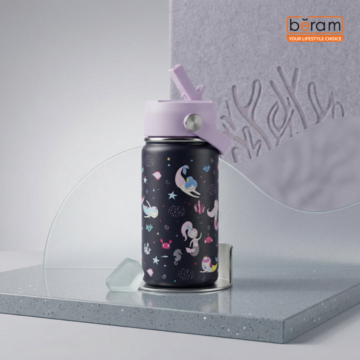 Beram Stainless Steel Thermal Water Bottle 12oz 500ml Smart Water Bottle Aqua Flask Travel Flask for Hot Water Thermos Flask Harmonica Bottle