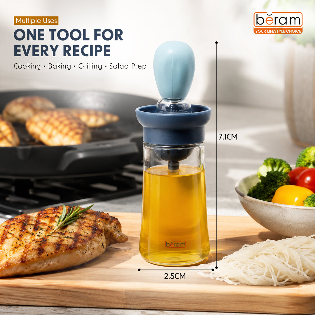 Beram Oil Dispenser Bottle with Barbecue Brush for Oil Vinegar or Sauce Glass Storage Container with Silicone Basting Brush for Kitchen Cooking Baking Grilling and Air Fryer Use Non Drip Leakproof Design