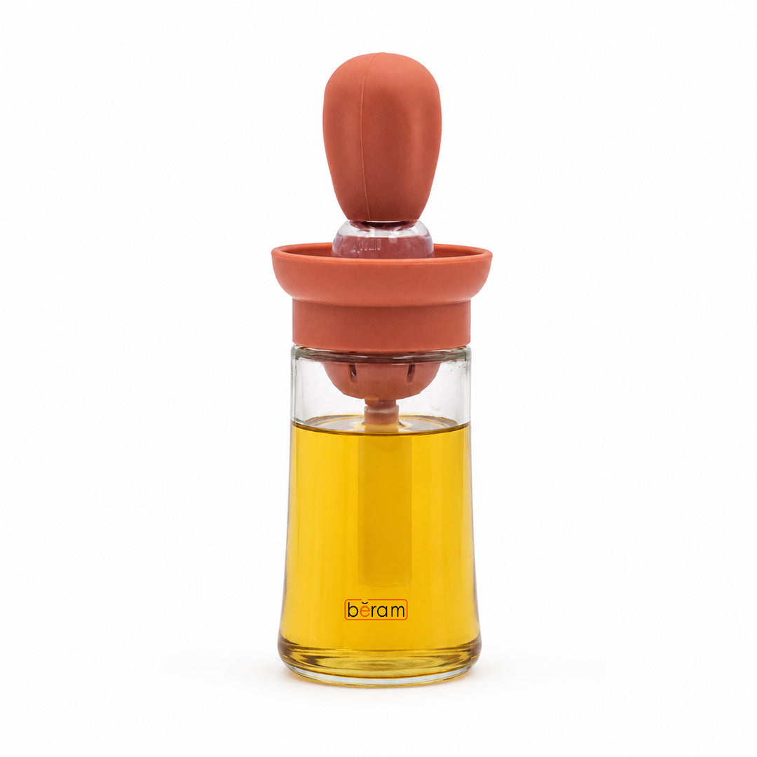 Beram Oil Dispenser Bottle with Barbecue Brush for Oil Vinegar or Sauce Glass Storage Container with Silicone Basting Brush for Kitchen Cooking Baking Grilling and Air Fryer Use Non Drip Leakproof Design