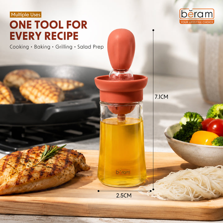 Beram Oil Dispenser Bottle with Barbecue Brush for Oil Vinegar or Sauce Glass Storage Container with Silicone Basting Brush for Kitchen Cooking Baking Grilling and Air Fryer Use Non Drip Leakproof Design