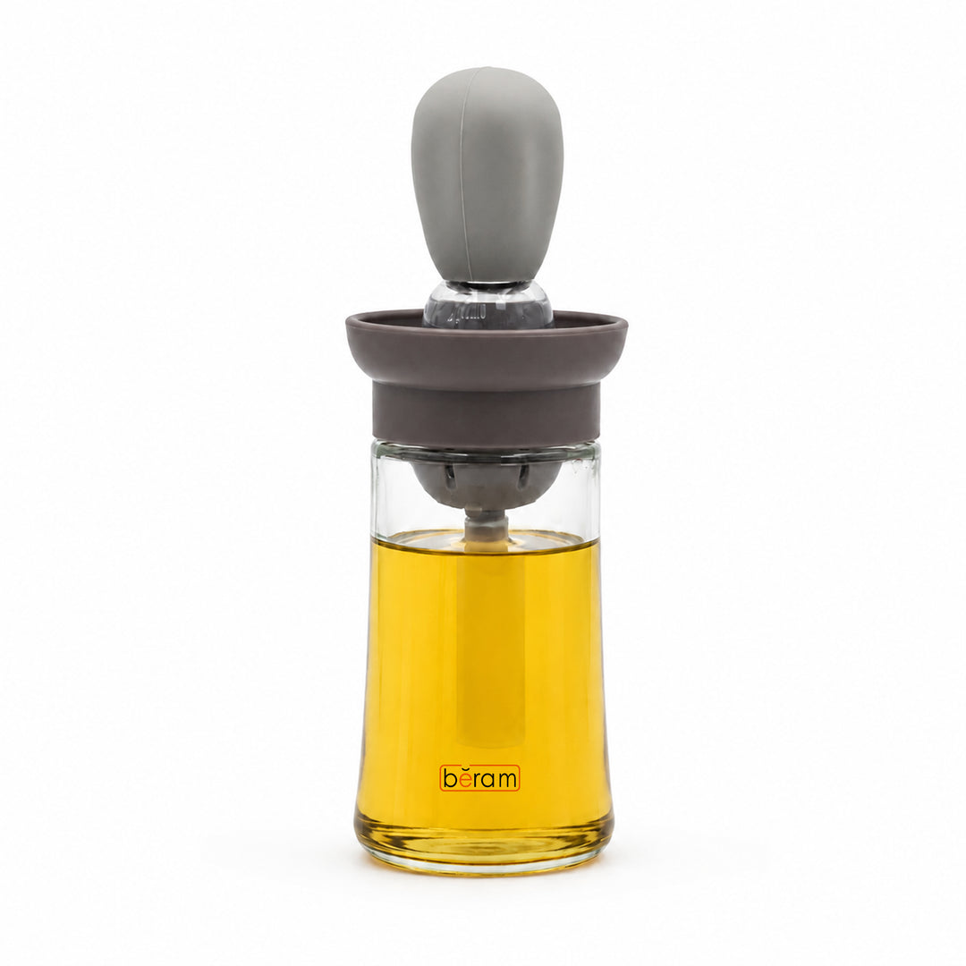 Beram Oil Dispenser Bottle with Barbecue Brush for Oil Vinegar or Sauce Glass Storage Container with Silicone Basting Brush for Kitchen Cooking Baking Grilling and Air Fryer Use Non Drip Leakproof Design