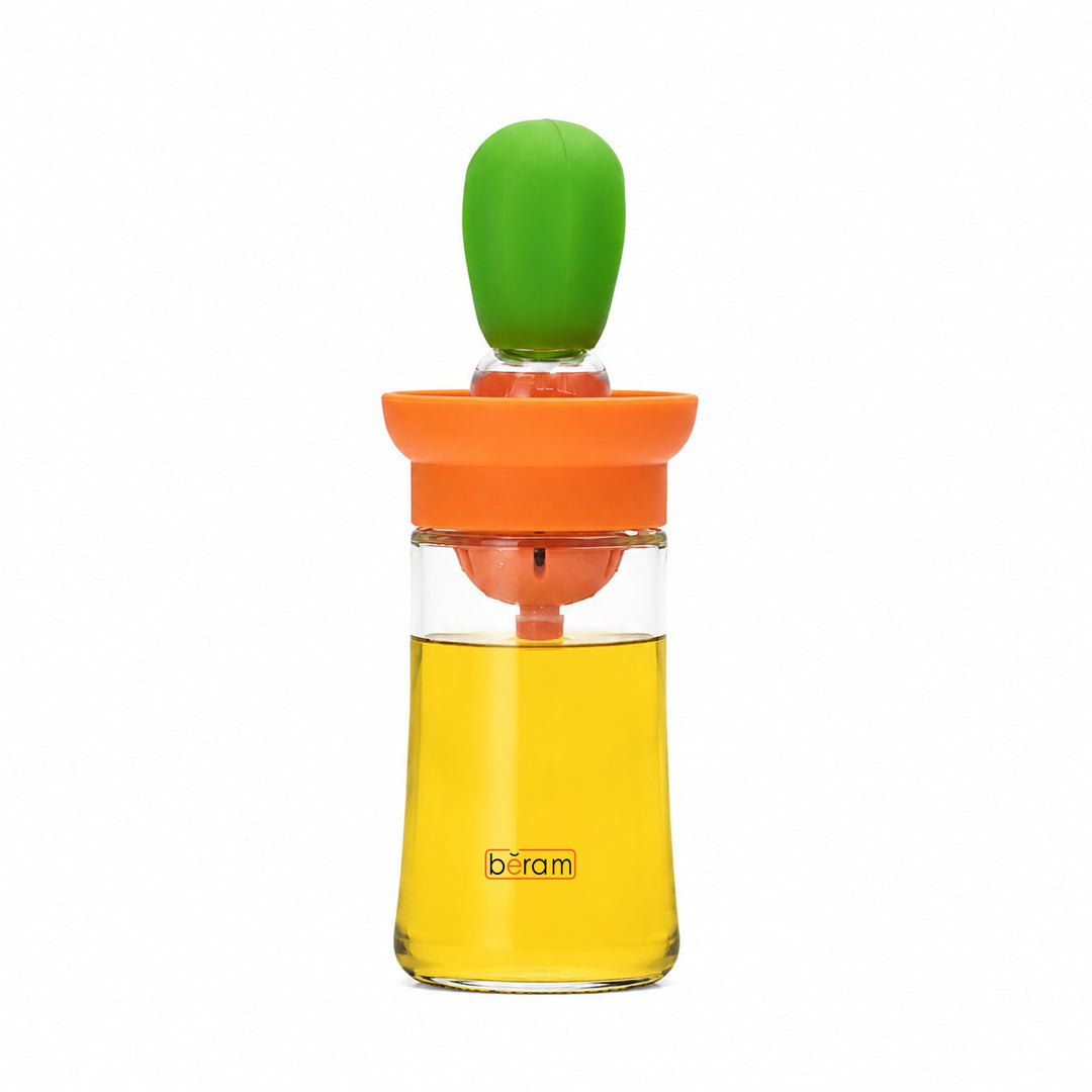 Beram Oil Dispenser Bottle with Barbecue Brush for Oil Vinegar or Sauce Glass Storage Container with Silicone Basting Brush for Kitchen Cooking Baking Grilling and Air Fryer Use Non Drip Leakproof Design