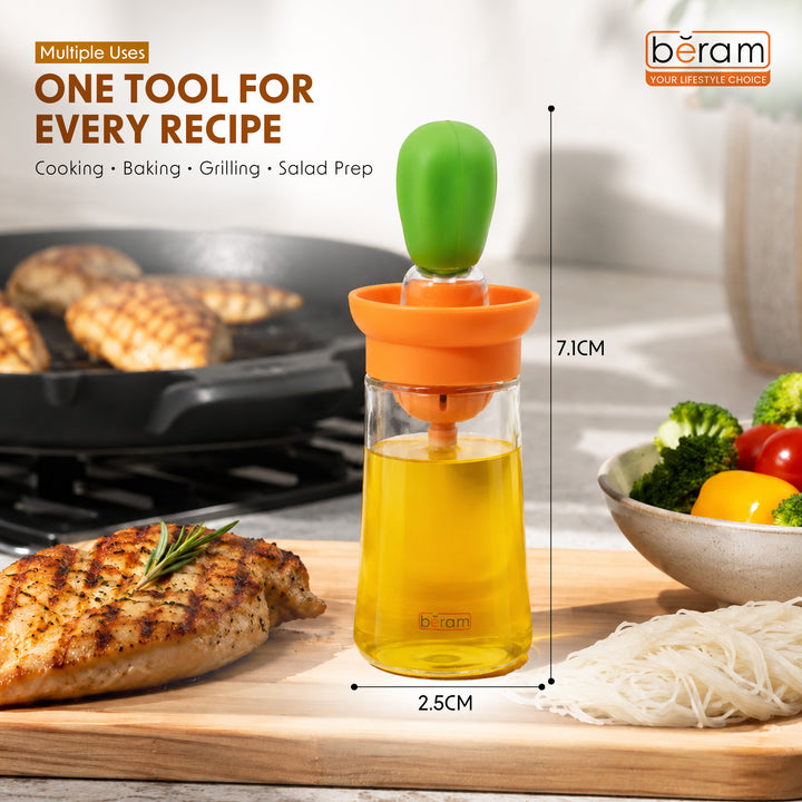 Beram Oil Dispenser Bottle with Barbecue Brush for Oil Vinegar or Sauce Glass Storage Container with Silicone Basting Brush for Kitchen Cooking Baking Grilling and Air Fryer Use Non Drip Leakproof Design