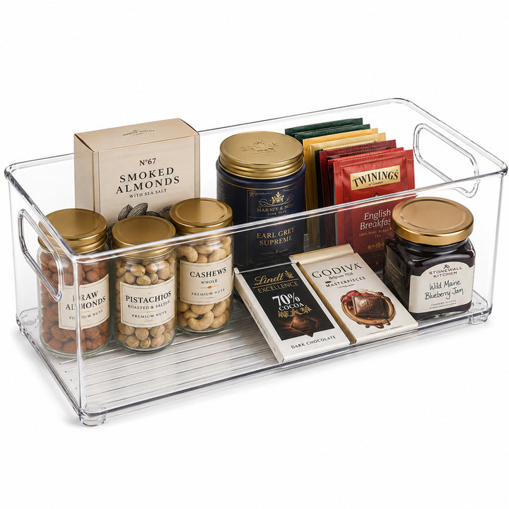 Beram PureNest – Sleek Transparent Storage Basket for Home & Kitchen Clear PET Organizer Bin with Handles Rectangular Container for Pantry Fridge Freezer Cabinets BPA-Free Multipurpose Storage Box