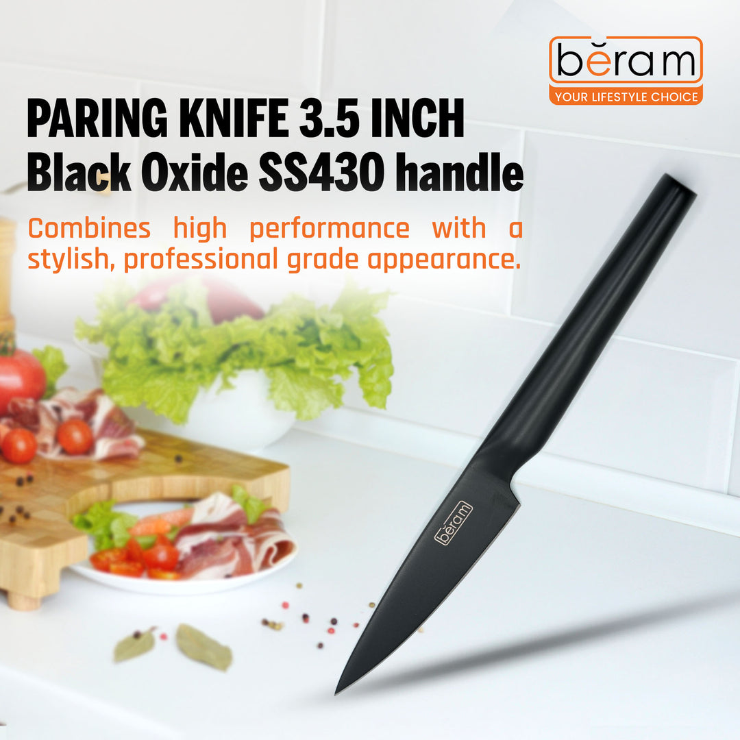 BERAM 3.5 Inch Paring Knife Black Oxide Coated 3CRStainless Steel Blade with SS430 Handle Non-Stick Scratch-Resistant Precision Knife for Peeling Trimming  Garnishing