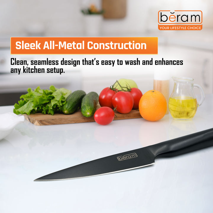 BERAM 3.5 Inch Paring Knife Black Oxide Coated 3CRStainless Steel Blade with SS430 Handle Non-Stick Scratch-Resistant Precision Knife for Peeling Trimming  Garnishing