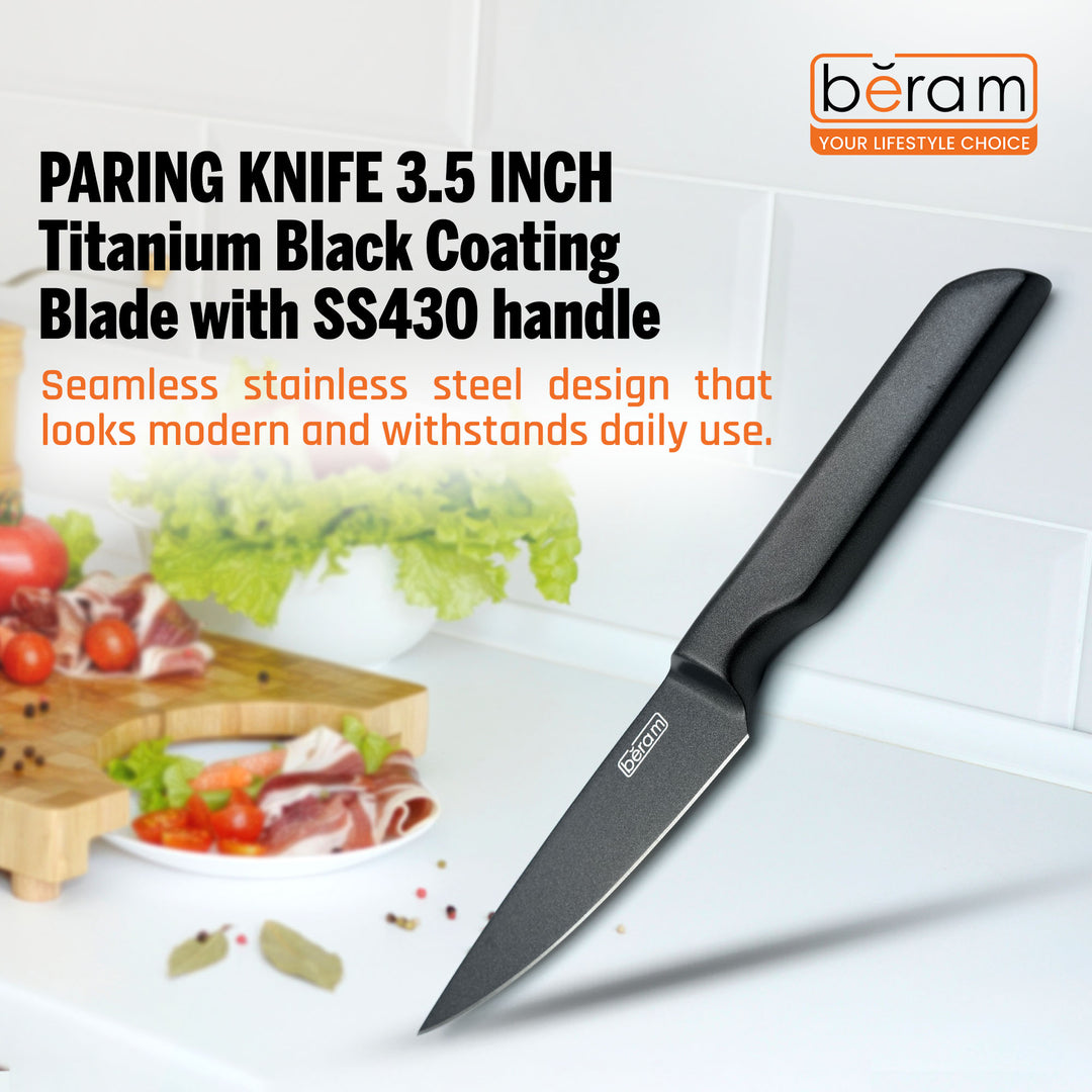 BERAM 3.5 Inch Paring Knife Titanium Black Coated 3CR13 Premium Stainless Steel Blade with SS430 Handle Precision Blade for Peeling Trimming Garnishing Sleek Durable Kitchen Essential