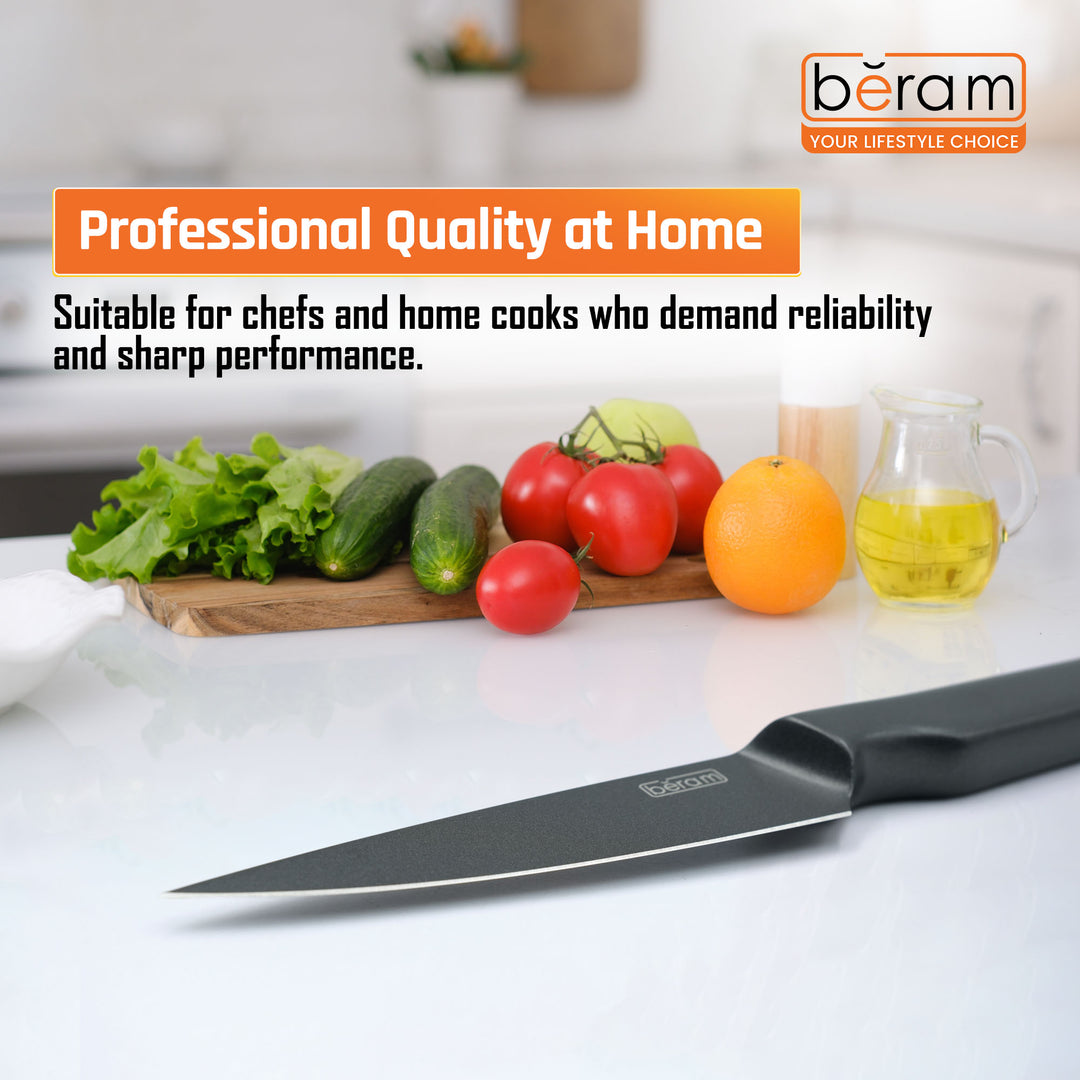BERAM 3.5 Inch Paring Knife Titanium Black Coated 3CR13 Premium Stainless Steel Blade with SS430 Handle Precision Blade for Peeling Trimming Garnishing Sleek Durable Kitchen Essential