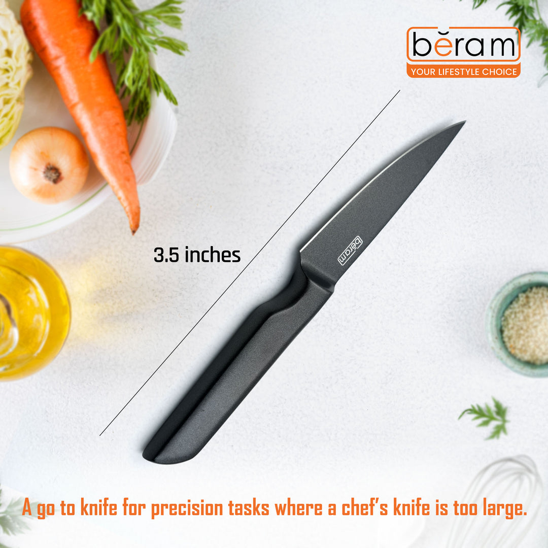 BERAM 3.5 Inch Paring Knife Titanium Black Coated 3CR13 Premium Stainless Steel Blade with SS430 Handle Precision Blade for Peeling Trimming Garnishing Sleek Durable Kitchen Essential