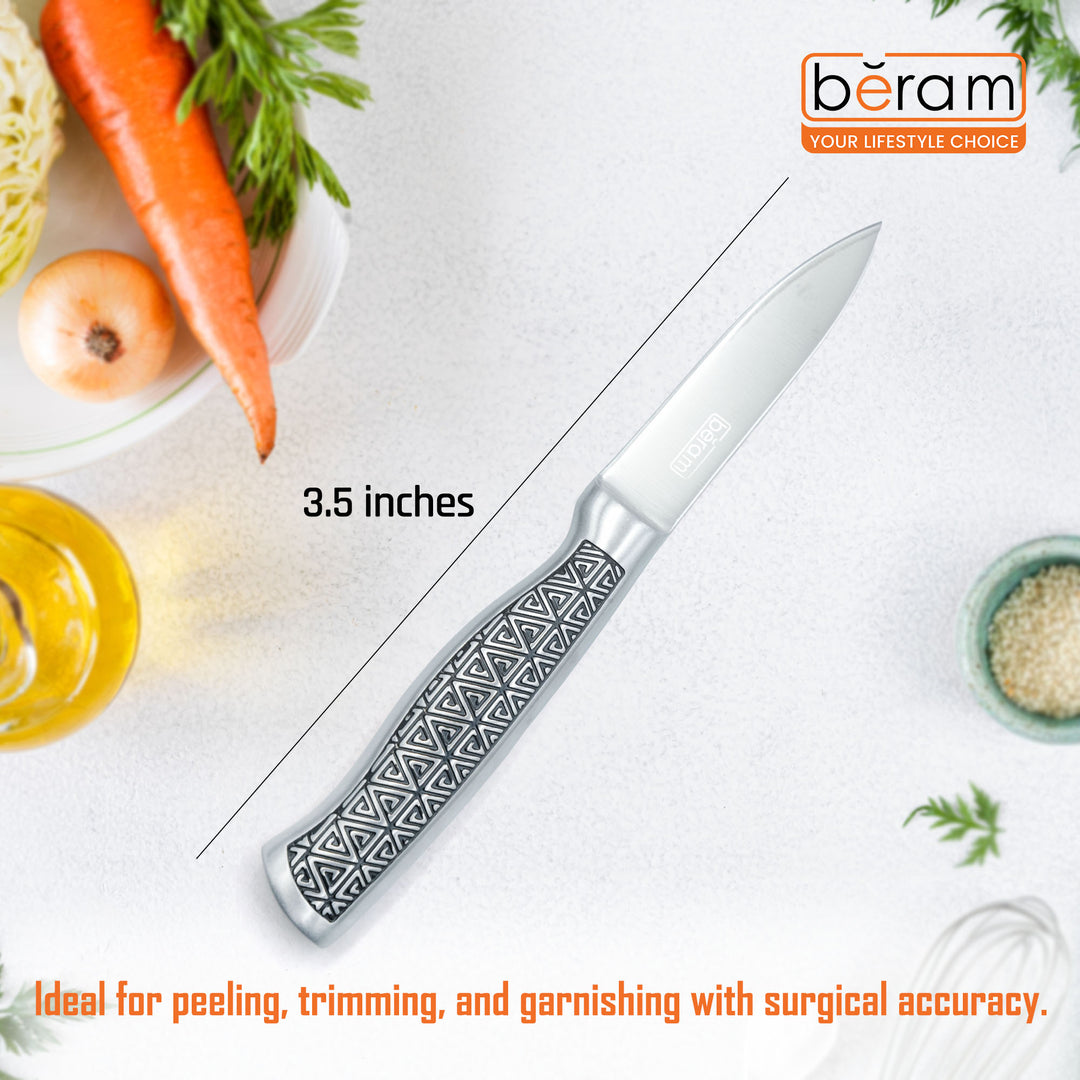 BERAM 3.5 Inch Paring Knife 3CR 13 Stainless Steel Blade Precision Knife for Peeling Trimming and Garnishing Compact and Durable Kitchen Tool  SS Design Hollow Handle