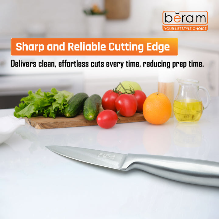 BERAM 3.5 Inch Proffessional Paring Knife 3CR13 Stainless Steel Blade Multi-Purpose Sharp Knife for Precision Cutting Chopping Garnishing Compact Durable for Everyday Kitchen Tasks SS hollow handle