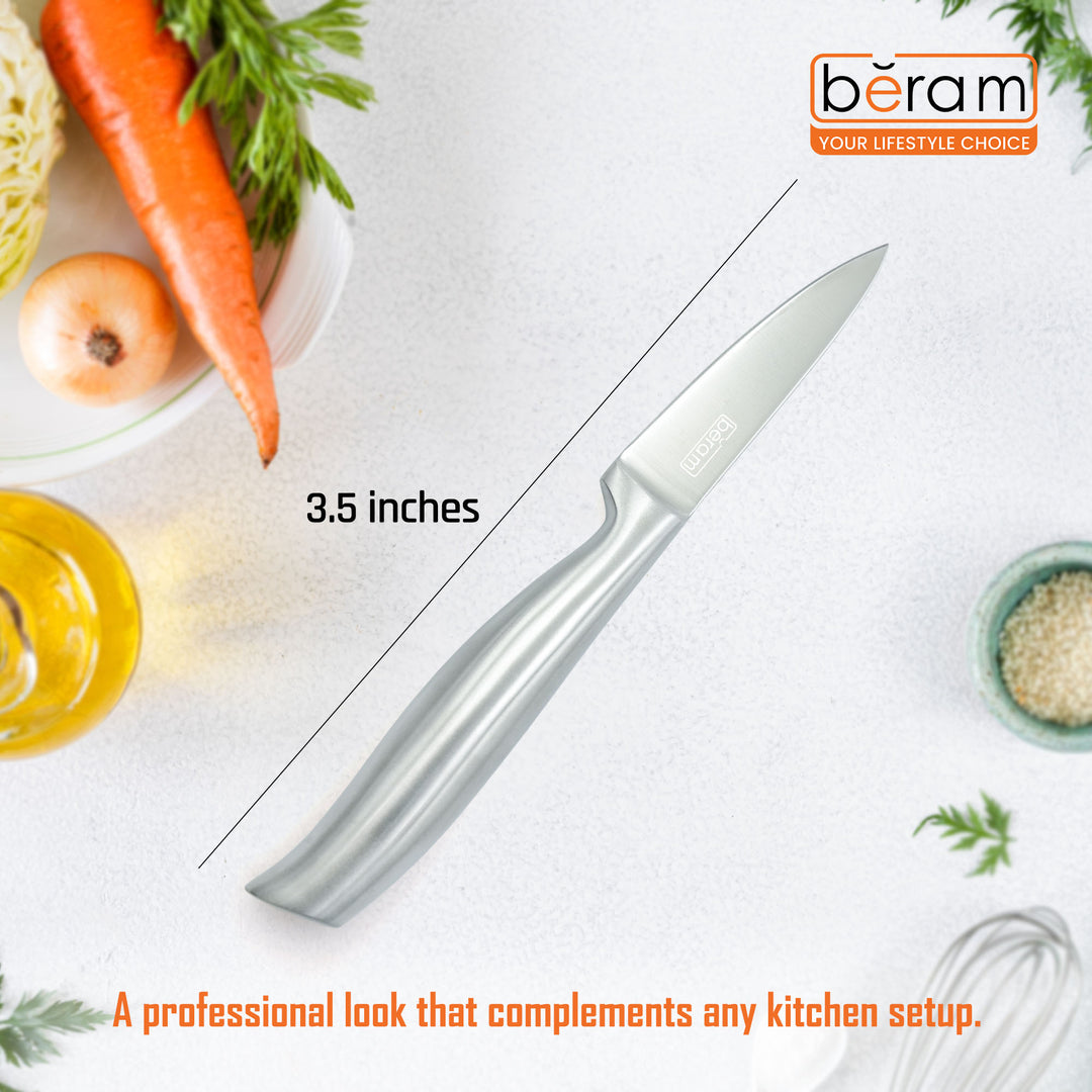 BERAM 3.5 Inch Proffessional Paring Knife 3CR13 Stainless Steel Blade Multi-Purpose Sharp Knife for Precision Cutting Chopping Garnishing Compact Durable for Everyday Kitchen Tasks SS hollow handle