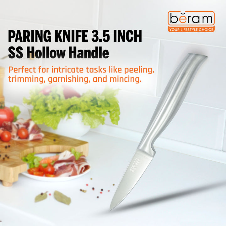 BERAM 3.5 Inch Proffessional Paring Knife 3CR13 Stainless Steel Blade Multi-Purpose Sharp Knife for Precision Cutting Chopping Garnishing Compact Durable for Everyday Kitchen Tasks SS hollow handle