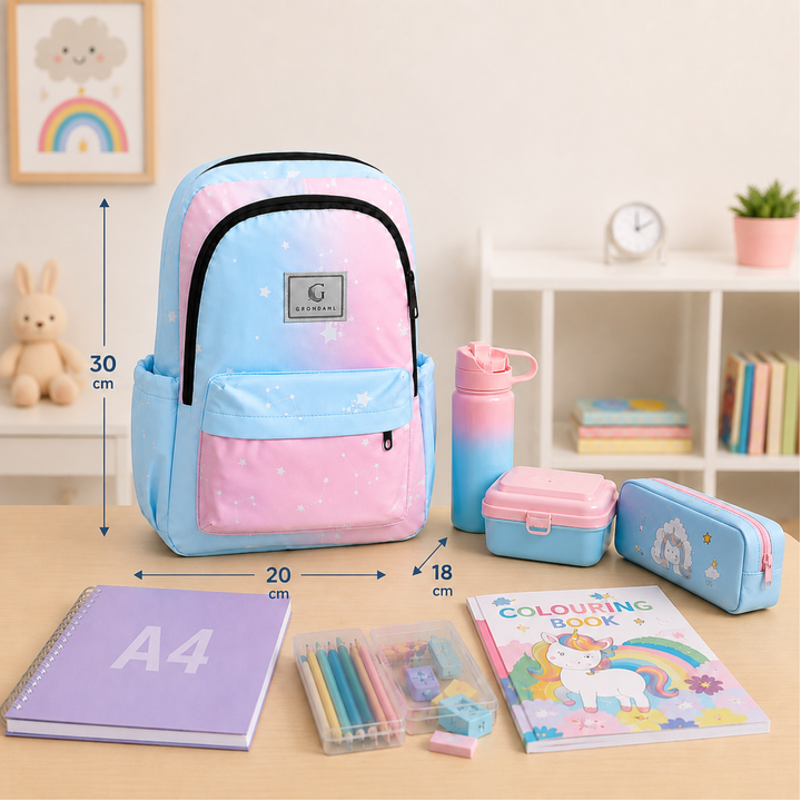 17 Inch Pastel Galaxy School Backpack Lightweight Multi-Pocket Bookbag with Large Capacity Polyester Adjustable  Everyday Backpack for School Study Travel Office & Outdoor Use