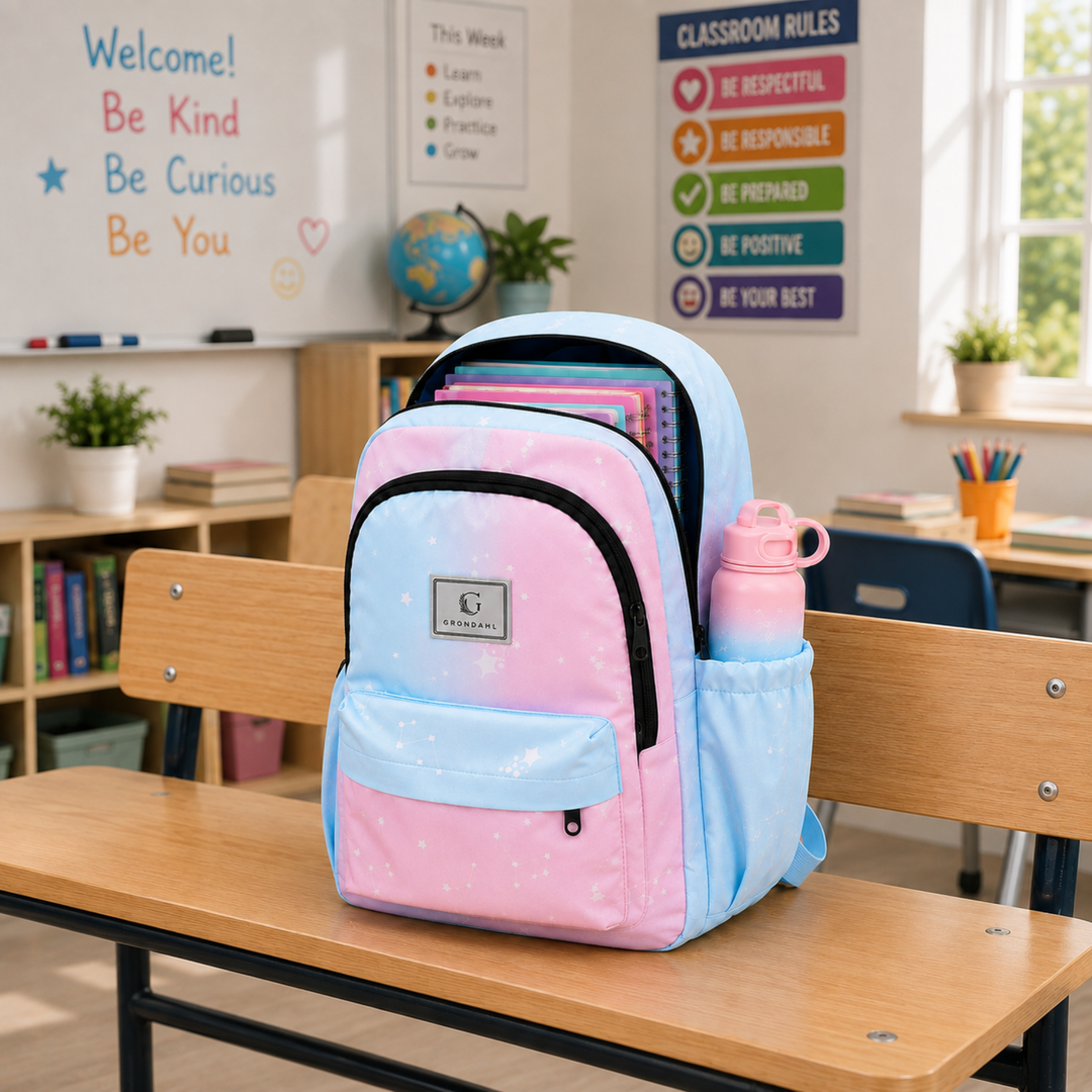17 Inch Pastel Galaxy School Backpack Lightweight Multi-Pocket Bookbag with Large Capacity Polyester Adjustable  Everyday Backpack for School Study Travel Office & Outdoor Use