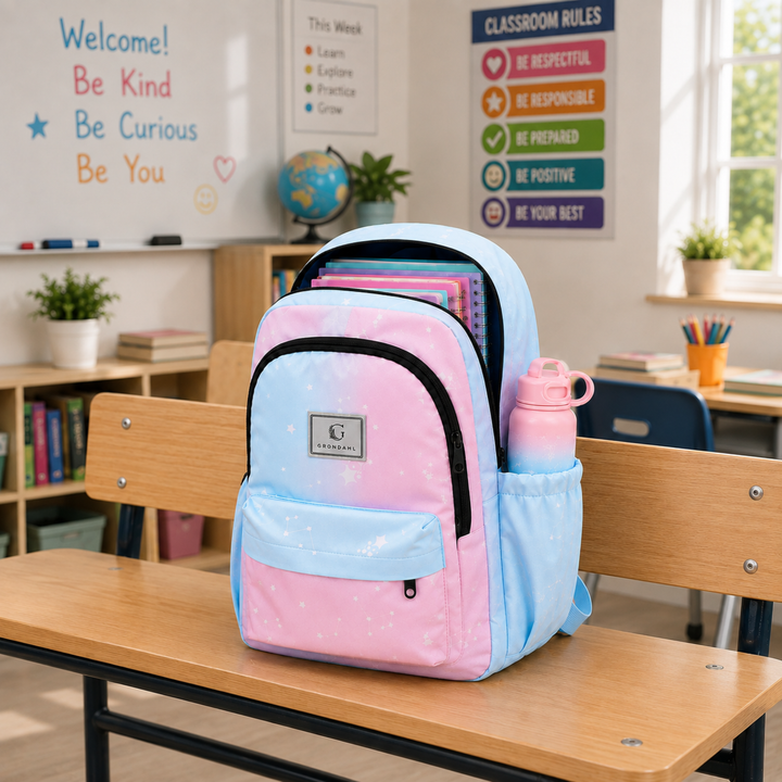 17 Inch Pastel Galaxy School Backpack Lightweight Multi-Pocket Bookbag with Large Capacity Polyester Adjustable  Everyday Backpack for School Study Travel Office & Outdoor Use