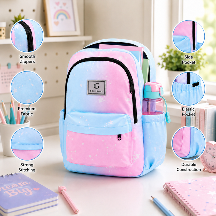 17 Inch Pastel Galaxy School Backpack Lightweight Multi-Pocket Bookbag with Large Capacity Polyester Adjustable  Everyday Backpack for School Study Travel Office & Outdoor Use
