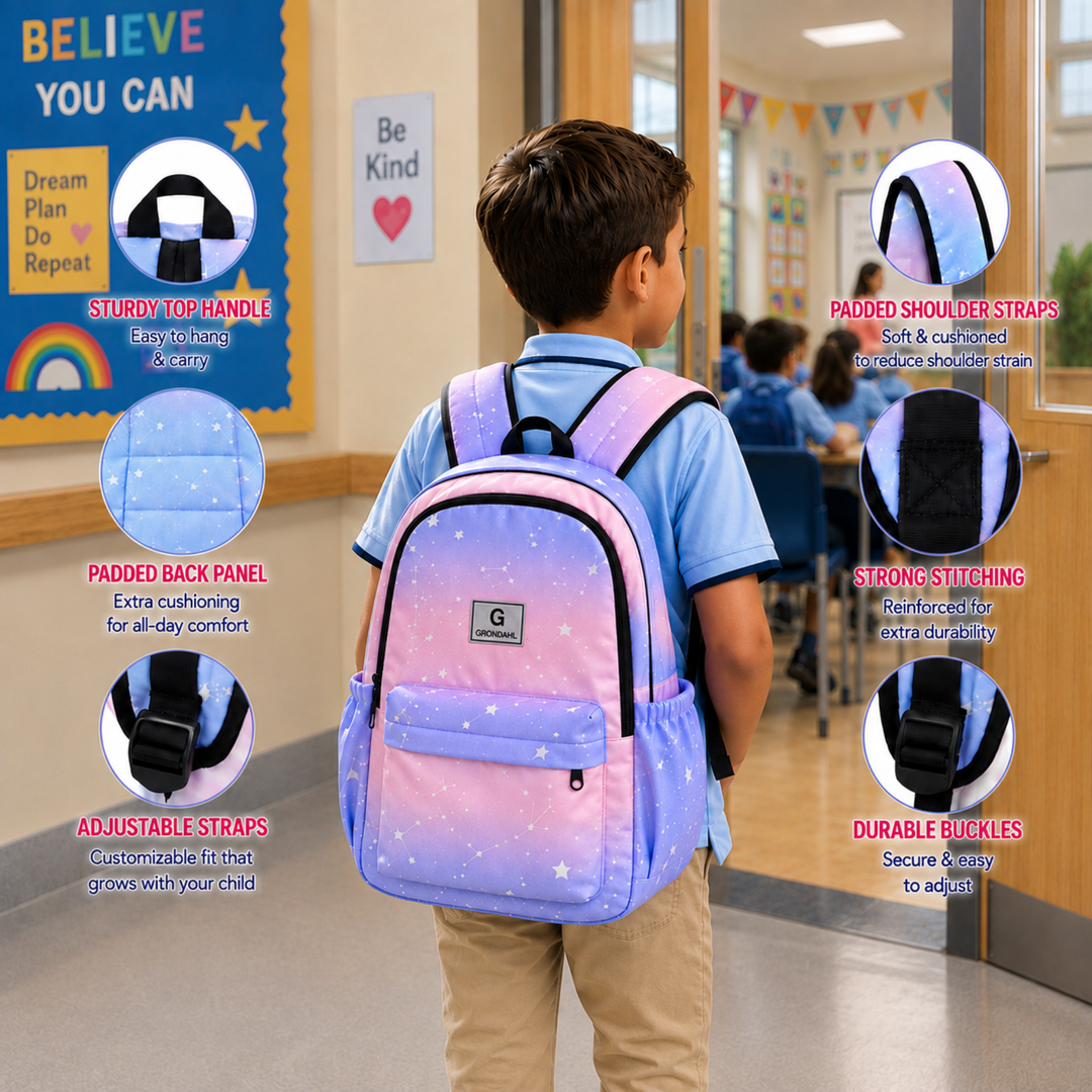 17 Inch Pastel Galaxy School Backpack Lightweight Multi-Pocket Bookbag with Large Capacity Polyester Adjustable  Everyday Backpack for School Study Travel Office & Outdoor Use
