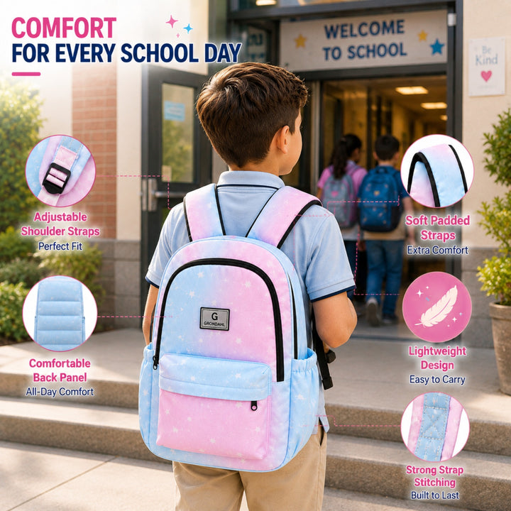 17 Inch Pastel Galaxy School Backpack Lightweight Multi-Pocket Bookbag with Large Capacity Polyester Adjustable  Everyday Backpack for School Study Travel Office & Outdoor Use