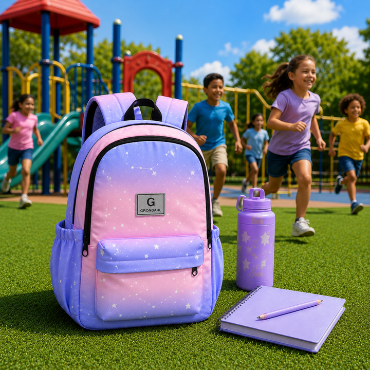 17 Inch Pastel Galaxy School Backpack Lightweight Multi-Pocket Bookbag with Large Capacity Polyester Adjustable  Everyday Backpack for School Study Travel Office & Outdoor Use