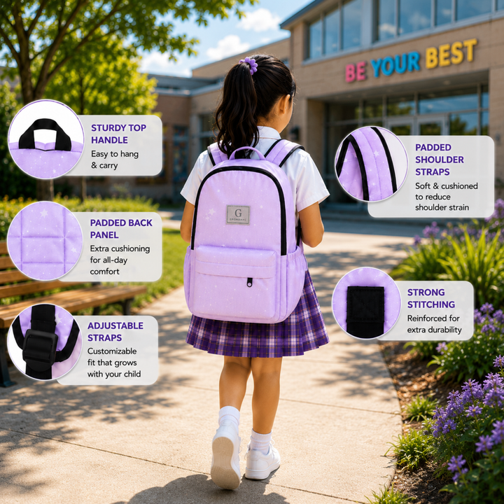 17 Inch Pastel Galaxy School Backpack Lightweight Multi-Pocket Bookbag with Large Capacity Polyester Adjustable  Everyday Backpack for School Study Travel Office & Outdoor Use