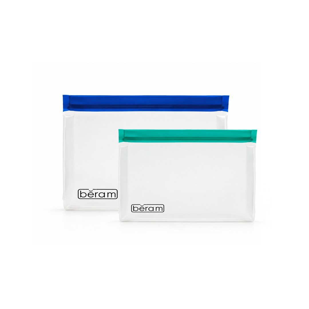BERAM Reusable Storage Bags Standing Ziploc Containers Dishwasher Safe Leak Proof BPA Free PEVA Material Freezer Safe Lunch and Sandwich Bags Food Safe Picnic and Travel Bags