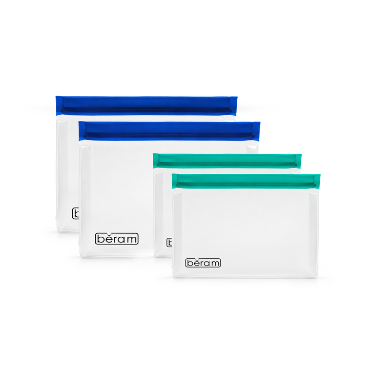 BERAM Reusable Storage Bags Standing Ziploc Containers Dishwasher Safe Leak Proof BPA Free PEVA Material Freezer Safe Lunch and Sandwich Bags Food Safe Picnic and Travel Bags