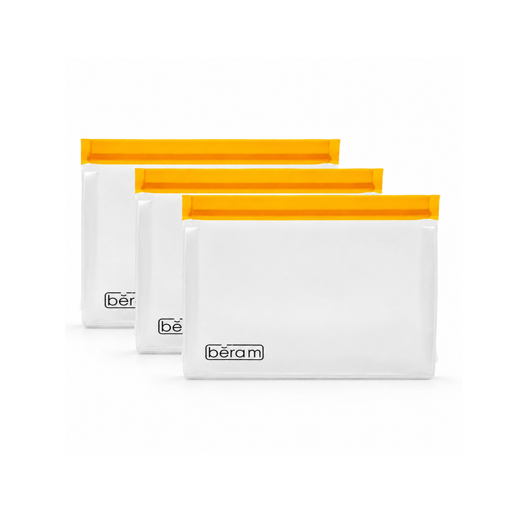 BERAM Reusable Storage Bags Standing Ziploc Containers Dishwasher Safe Leak Proof BPA Free PEVA Material Freezer Safe Lunch and Sandwich Bags Food Safe Picnic and Travel Bags