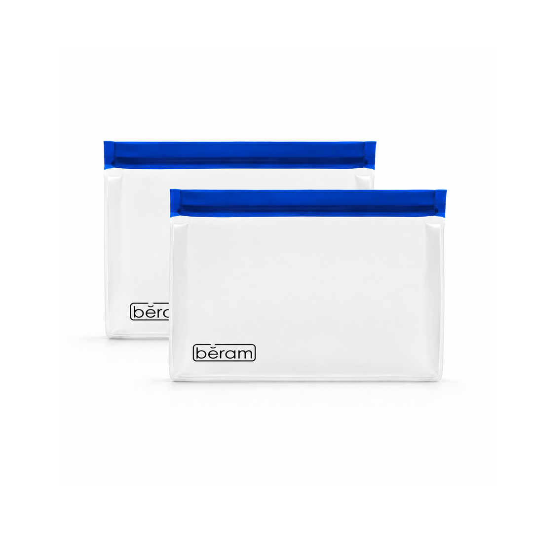 BERAM Reusable Storage Bags Standing Ziploc Containers Dishwasher Safe Leak Proof BPA Free PEVA Material Freezer Safe Lunch and Sandwich Bags Food Safe Picnic and Travel Bags