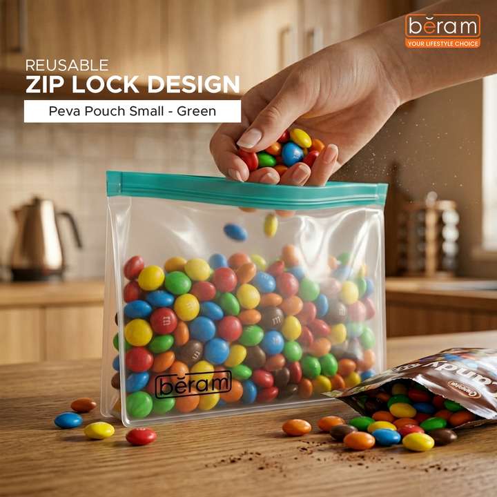 BERAM Reusable Storage Bags Standing Ziploc Containers Dishwasher Safe Leak Proof BPA Free PEVA Material Freezer Safe Lunch and Sandwich Bags Food Safe Picnic and Travel Bags