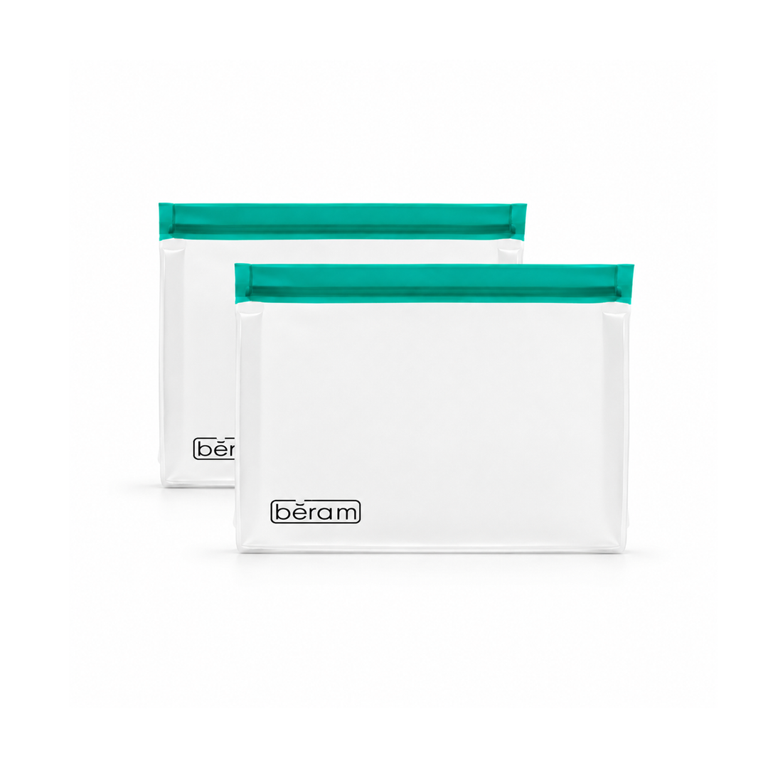 BERAM Reusable Storage Bags Standing Ziploc Containers Dishwasher Safe Leak Proof BPA Free PEVA Material Freezer Safe Lunch and Sandwich Bags Food Safe Picnic and Travel Bags