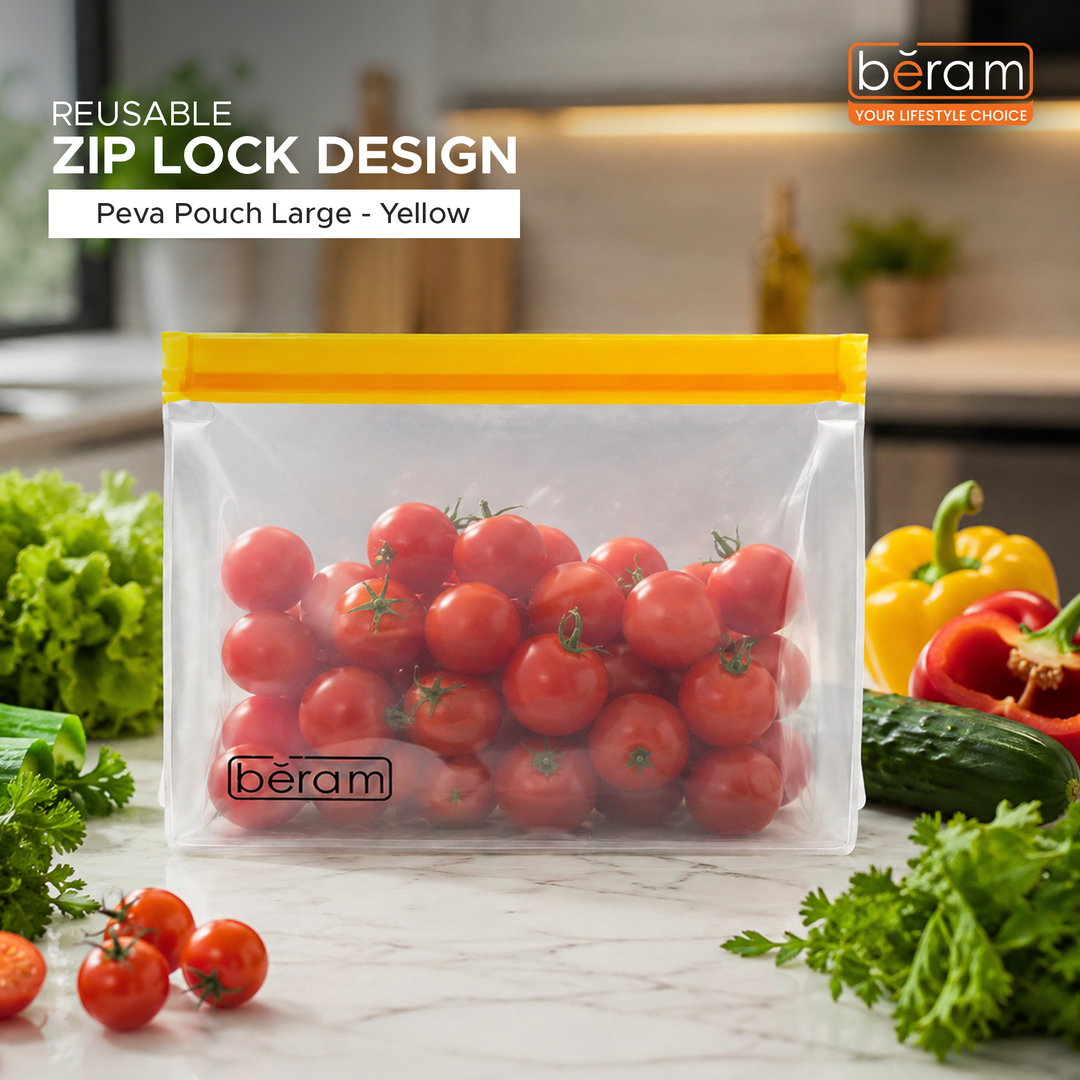 BERAM Reusable Storage Bags Standing Ziploc Containers Dishwasher Safe Leak Proof BPA Free PEVA Material Freezer Safe Lunch and Sandwich Bags Food Safe Picnic and Travel Bags