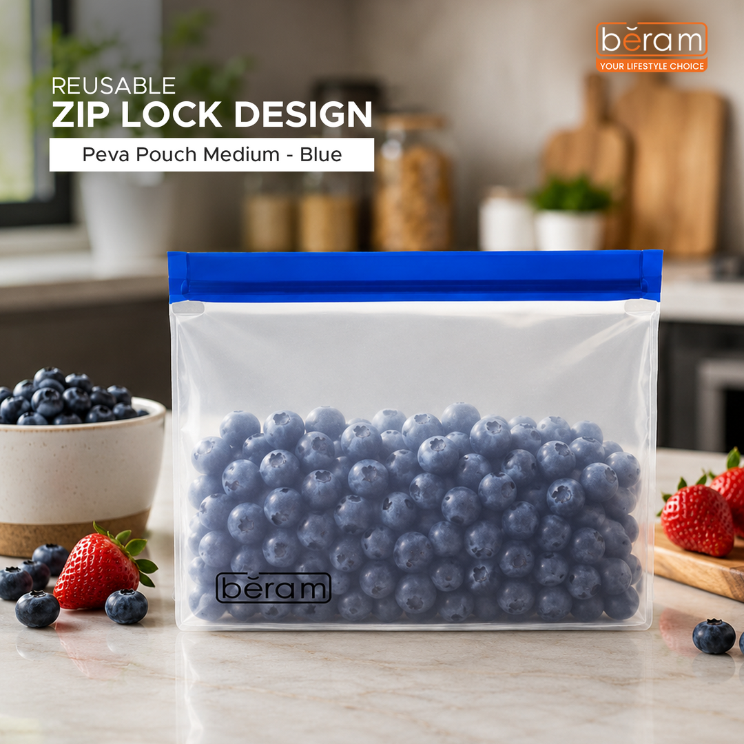 BERAM Reusable Storage Bags Standing Ziploc Containers Dishwasher Safe Leak Proof BPA Free PEVA Material Freezer Safe Lunch and Sandwich Bags Food Safe Picnic and Travel Bags