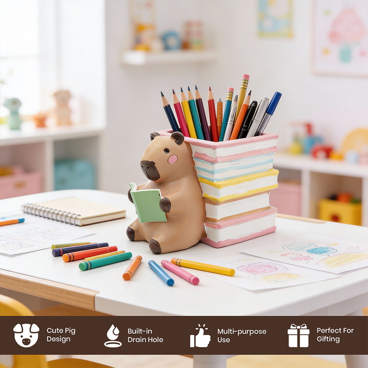 Reading 2Pcs Set Pig and Puppy Design Flower Pot Polyresin Decorative Planter for Succulents Mini Plants Indoor Outdoor Home Office Desk Décor Pen Pencil Holder Propagator Kit