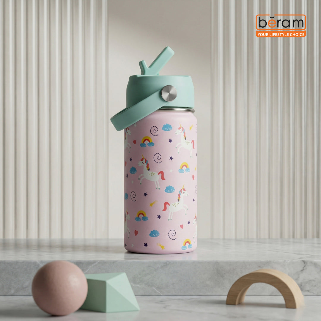 Beram Stainless Steel Thermal Water Bottle 12oz 500ml Smart Water Bottle Aqua Flask Travel Flask for Hot Water Thermos Flask Harmonica Bottle