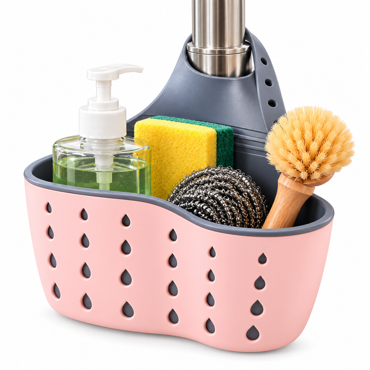 BERAM Kitchen Sink Organizer Sponge Holder Storage Basket Soap Sponge Drain Rack Holder for Sponges Soaps and Cleaning Brushes Sink Accessories