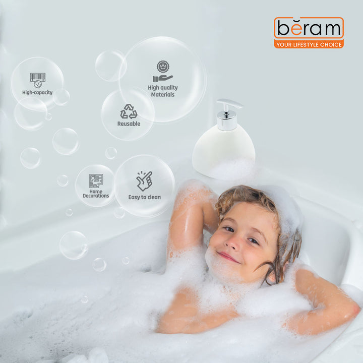 BERAM Bathroom Accessory Set 4pcs Ceramic Plain Pear look Countertop Set with Elegant Glossy Decor Accessories with Liquid Dispenser, 2Bathroom Tumblers & Soap Dish (WHITE) (4 Pcs Set)