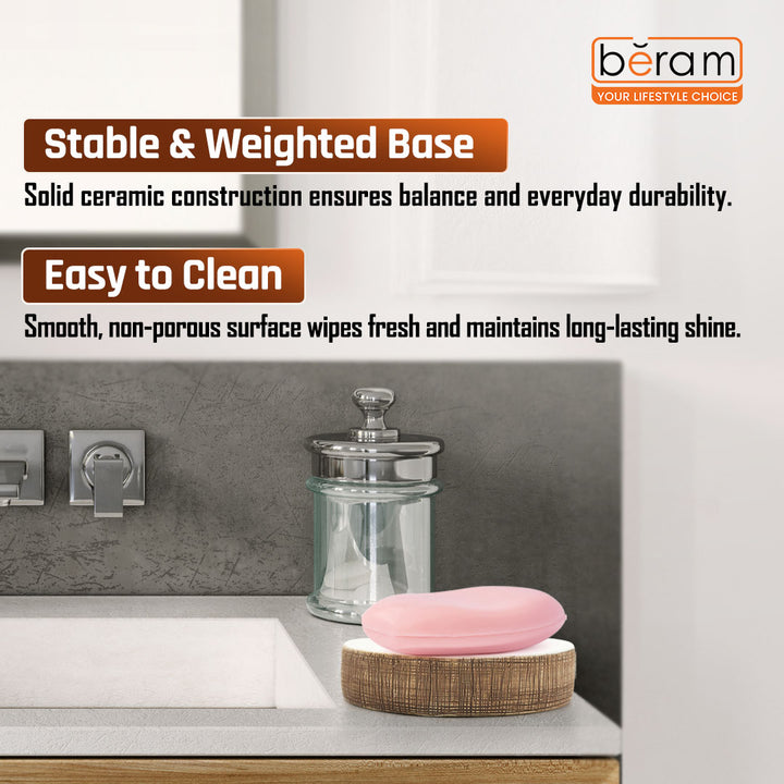 Beram 4PCS Ceramic Bathroom Accessory Set, White &  Brown Textured Set with Lotion Dispenser, Toothbrush Holder, Tumbler, and Soap Dish, Modern Bathroom Countertop Organizer (4PCS Set)