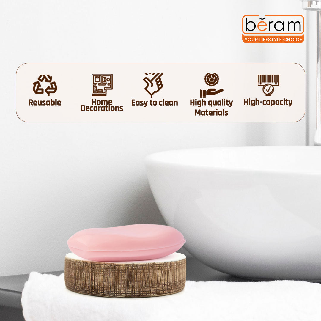 Beram 4PCS Ceramic Bathroom Accessory Set, White &  Brown Textured Set with Lotion Dispenser, Toothbrush Holder, Tumbler, and Soap Dish, Modern Bathroom Countertop Organizer (4PCS Set)