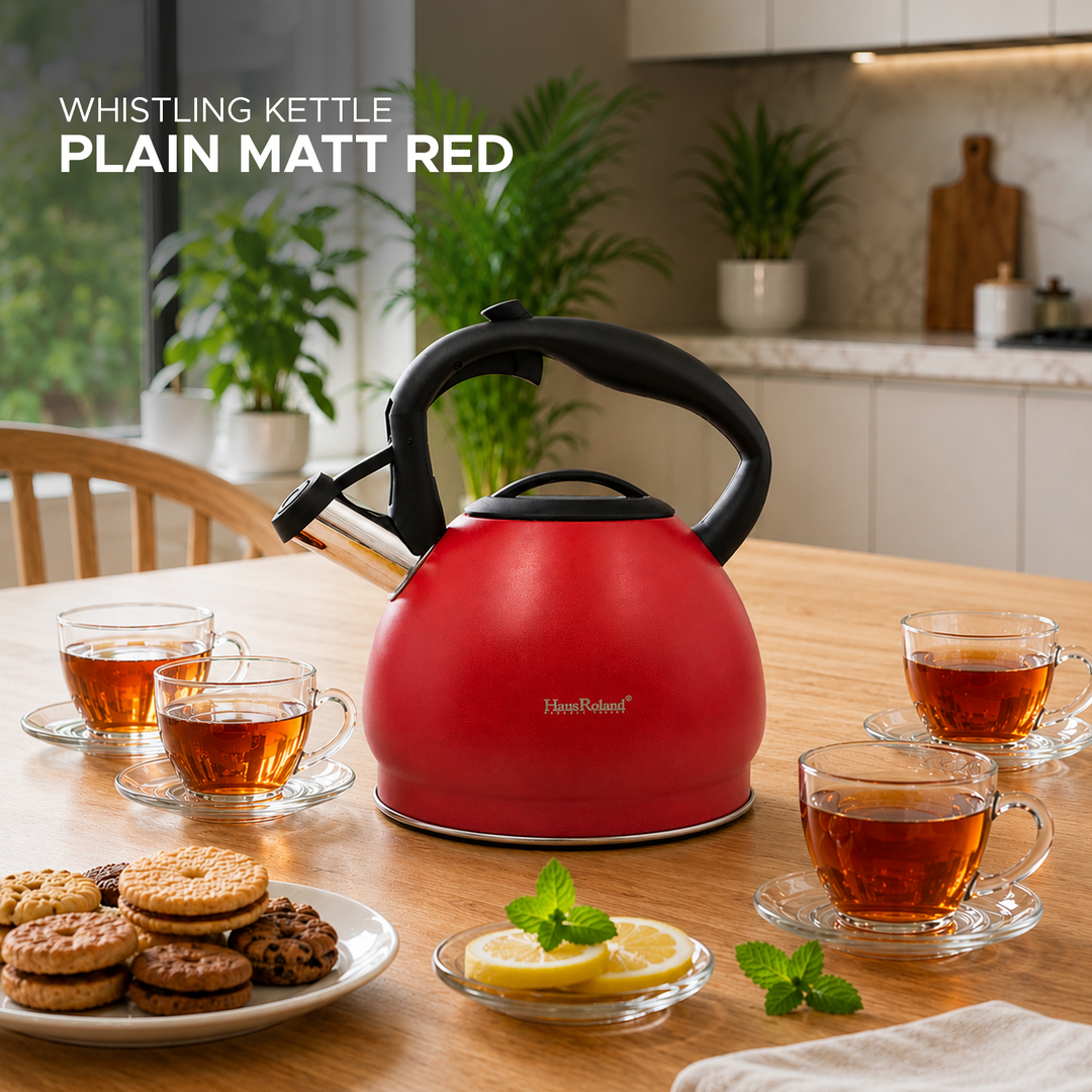 Haus Roland Whistling Kettle, Stainless Steel Tea Kettle, 3 Liters, Whistling Teapot, Ergonomic Handle Teapot, Lid with Nylon Knob, Suitable For Induction and Gas., Full Matte Design