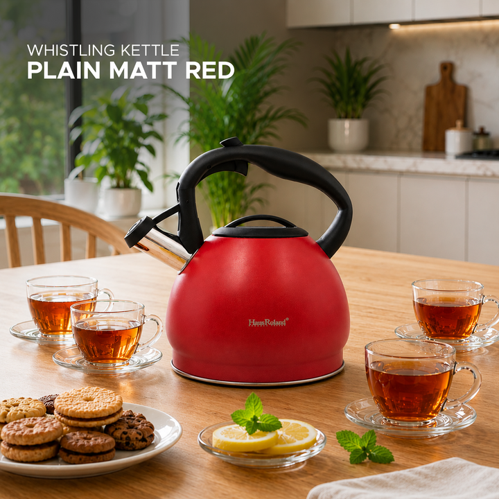 Haus Roland Whistling Kettle, Stainless Steel Tea Kettle, 3 Liters, Whistling Teapot, Ergonomic Handle Teapot, Lid with Nylon Knob, Suitable For Induction and Gas., Full Matte Design