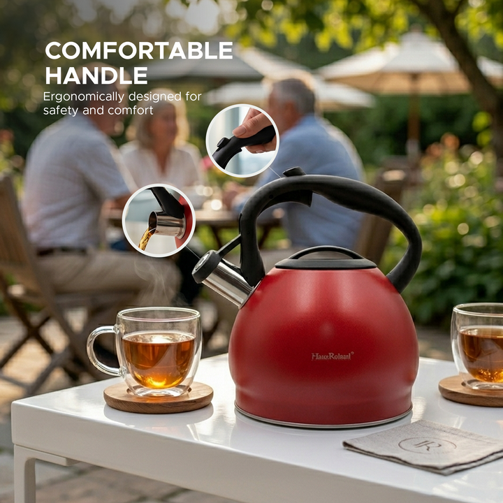 Haus Roland Whistling Kettle, Stainless Steel Tea Kettle, 3 Liters, Whistling Teapot, Ergonomic Handle Teapot, Lid with Nylon Knob, Suitable For Induction and Gas., Full Matte Design