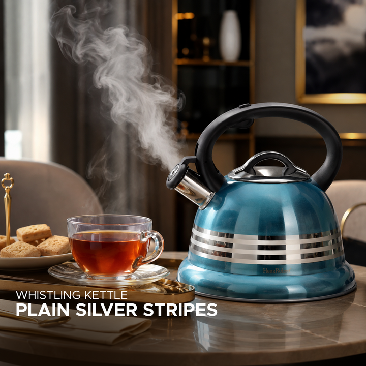Haus Roland Stainless Steel Tea Kettle, 3 Litres, Whistling Teapot, Stove Top, Stone Finish, Anti-Hot Handle, Anti-Rust, Loud Whistle, Fast Boiling Kitchen Utensil