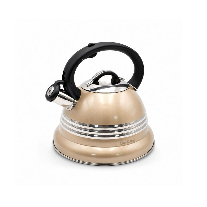 Haus Roland Stainless Steel Tea Kettle, 3 Litres, Whistling Teapot, Stove Top, Stone Finish, Anti-Hot Handle, Anti-Rust, Loud Whistle, Fast Boiling Kitchen Utensil
