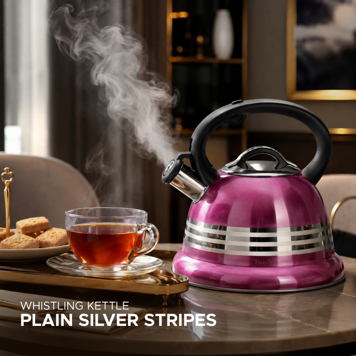 Haus Roland Stainless Steel Tea Kettle, 3 Litres, Whistling Teapot, Stove Top, Stone Finish, Anti-Hot Handle, Anti-Rust, Loud Whistle, Fast Boiling Kitchen Utensil