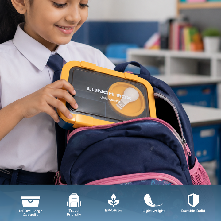 Beram Plastic Bento Lunch Box for School & Office with Bowl and Spoon  Leakproof Compartment Lunch Container  Kids & Adult Lunch Box  1250ml - Silicon