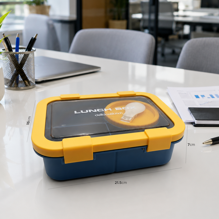 Beram Plastic Bento Lunch Box for School & Office with Bowl and Spoon  Leakproof Compartment Lunch Container  Kids & Adult Lunch Box  1250ml - Silicon