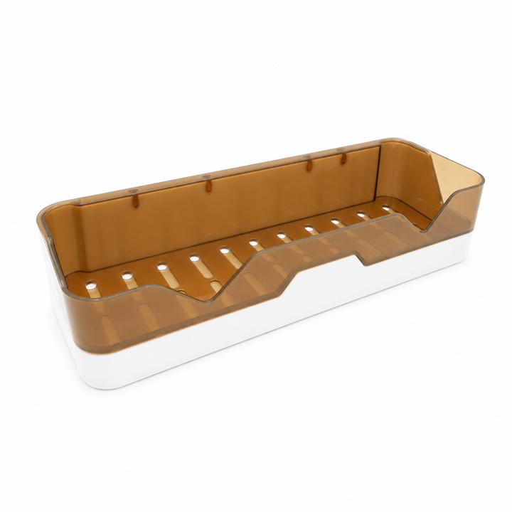 Beram Wall Mounted Adhesive  Plastic Shower Rack  White & Brown Bathroom Storage Organizer for Shampoo Soap & Toiletries Space Saving Drainage Shelf Bathroom Accessories Holder